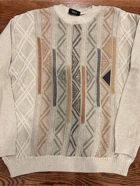 Men's Vintage 90s VERRI Cream Geometric Pattern Sweater